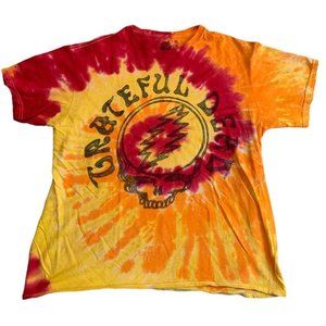 Multicolor tie dye shirt (red yellow orange) with the Grateful Dead